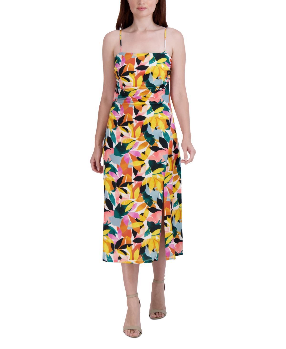 BCBGeneration Womens Printed Open-Back Shirred Midi Dress Product Image