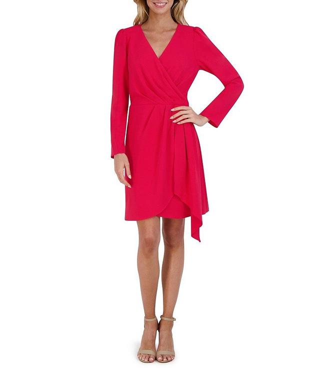 Julia Jordan Crepe Scuba Surplice V-Neck Long Sleeve Pleated Sheath Dress Product Image