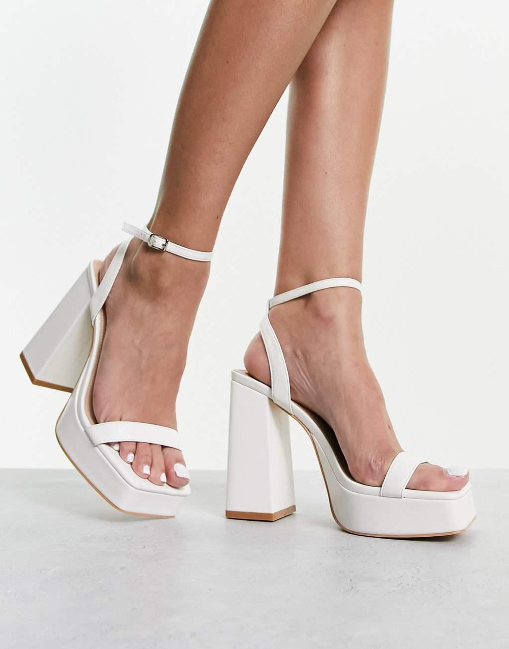 Glamorous platform heel sandals in white patent Product Image