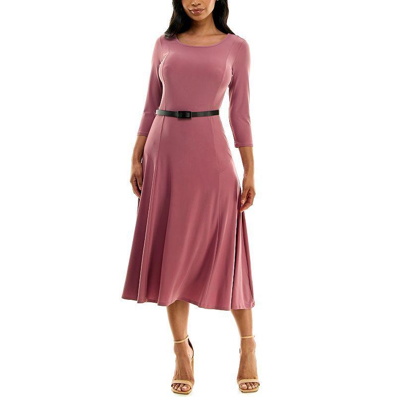 Womens Nina Leonard Sylvia Midi Dress With Belt Pink Mist Product Image