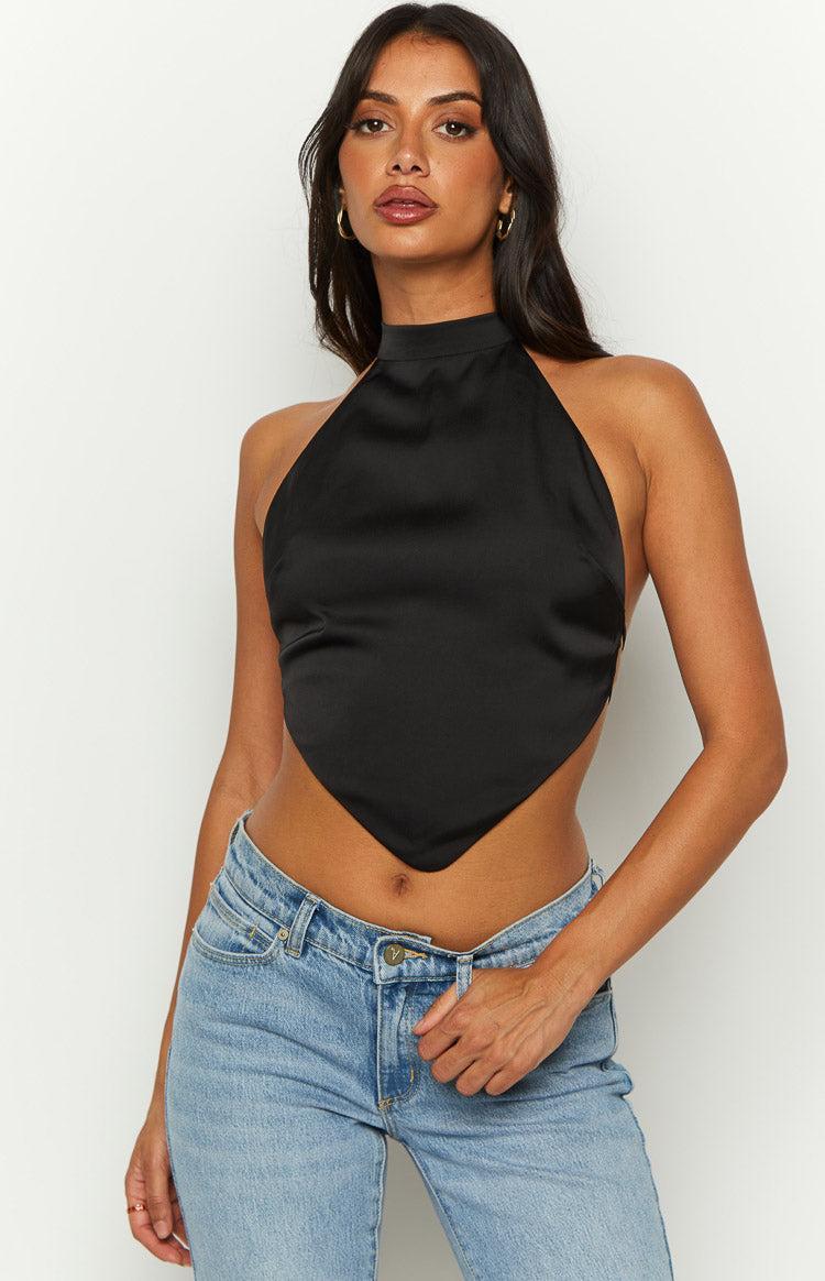 Laylee Black High Neck Satin Top Product Image