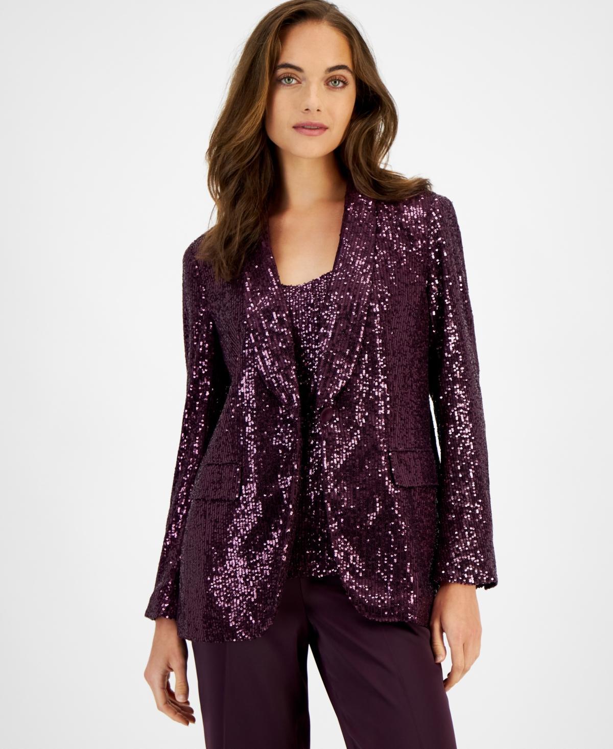 Anne Klein Womens Sequin One-Button Blazer Product Image