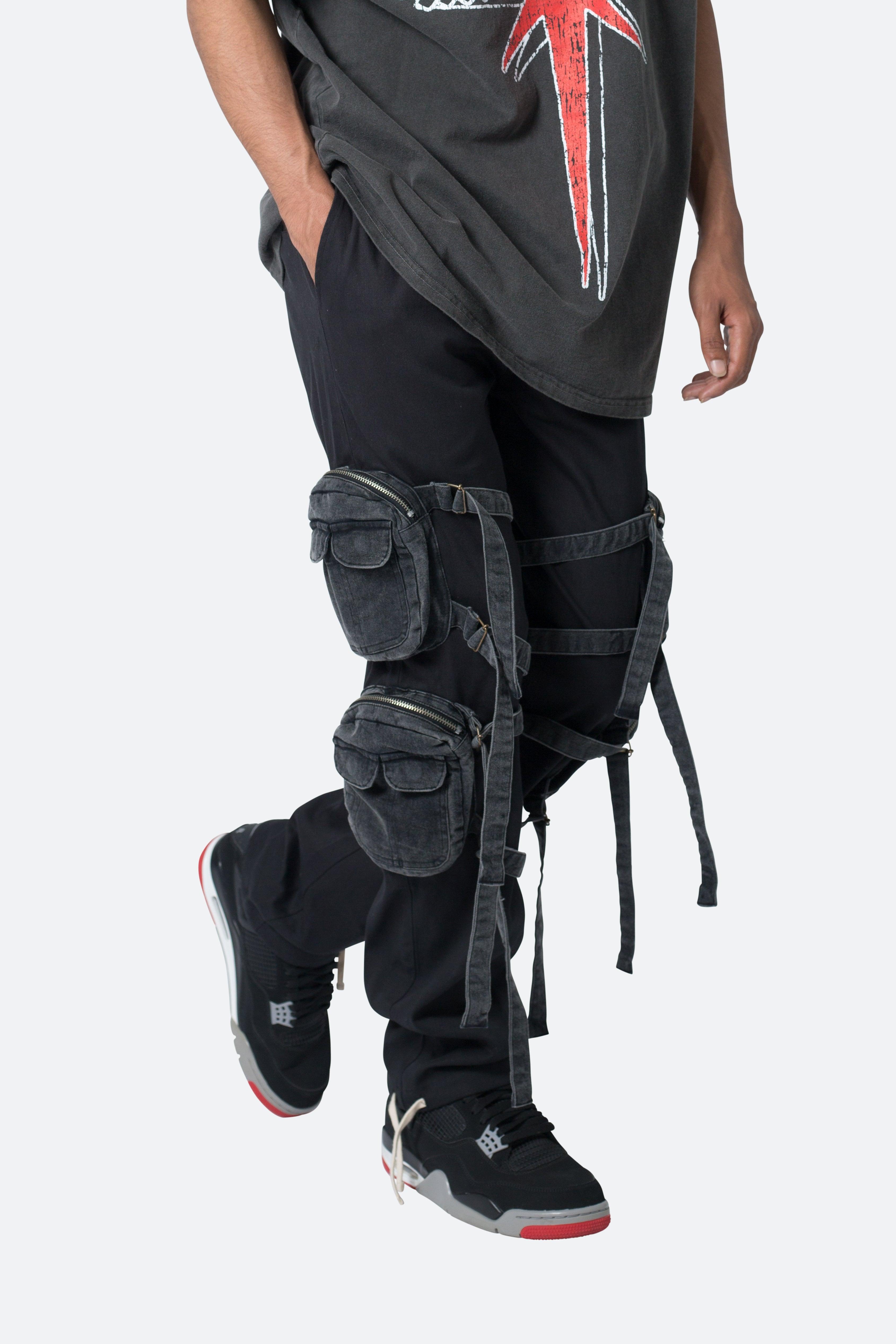 Twill Strapped Cargo Pants - Black Product Image