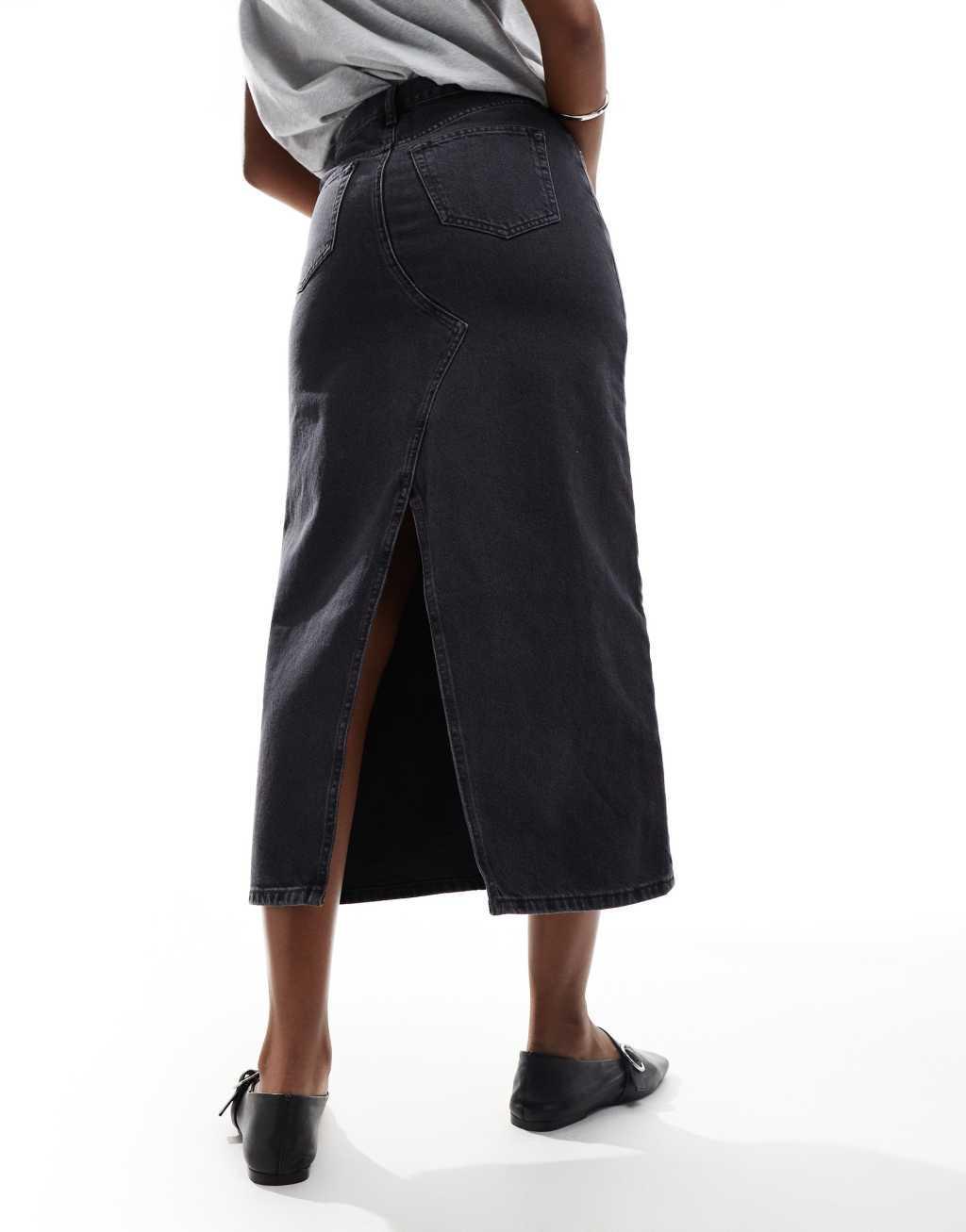 & Other Stories denim maxi column skirt in black wash Product Image