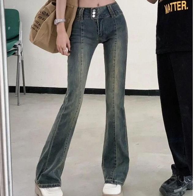 Low Waist Washed Slim-Fit Boot-Cut Jeans Product Image