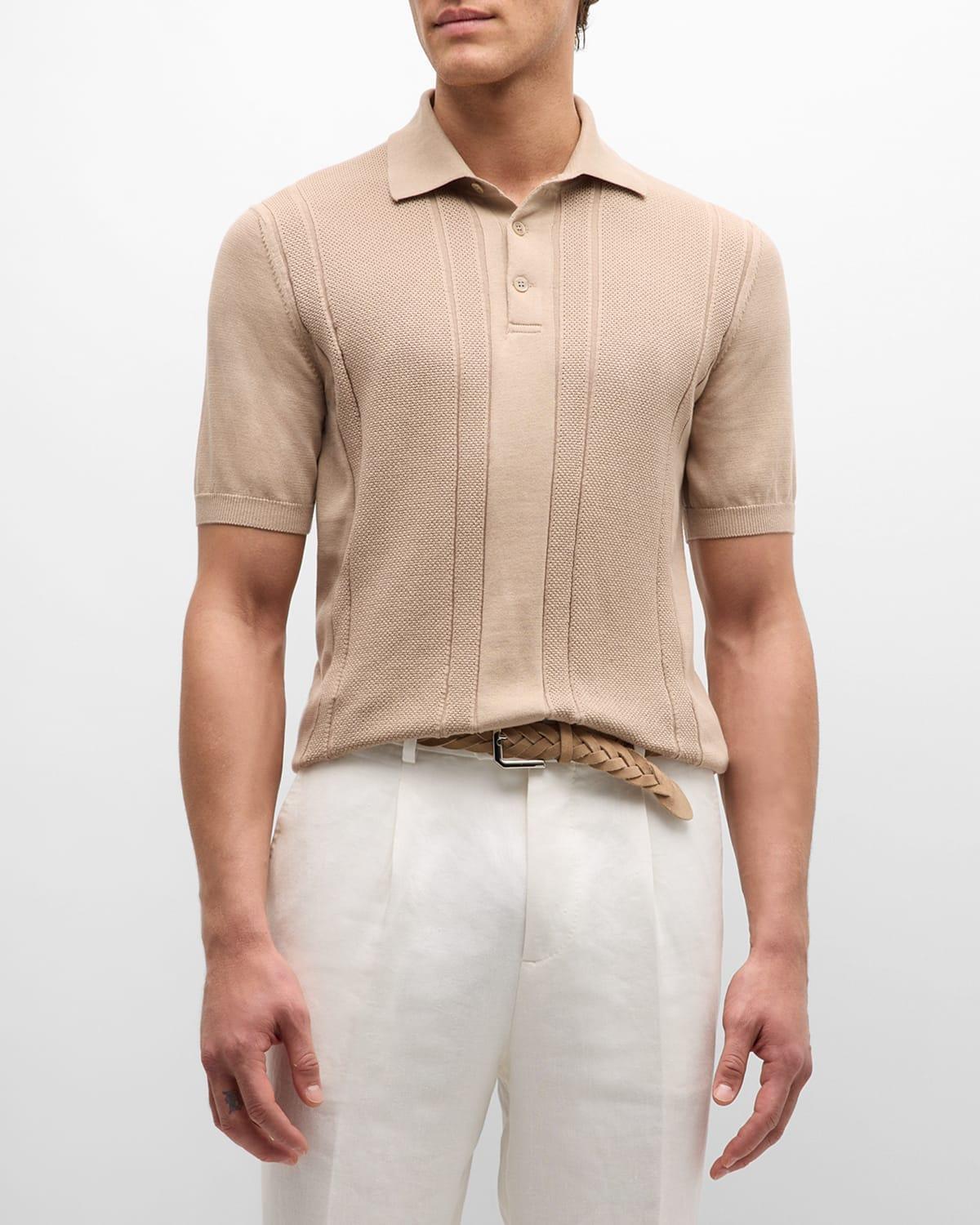 Mens Cotton Textured Rib Knit Polo T-Shirt Product Image