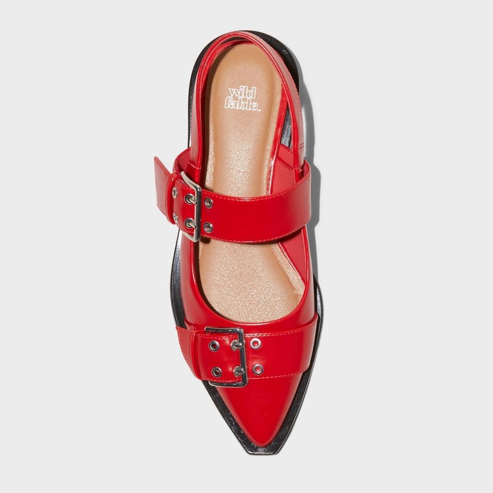 Women's Peyton Double Buckle Slingback Flats with Memory Foam Insole - Wild Fable™ Red 6 Product Image