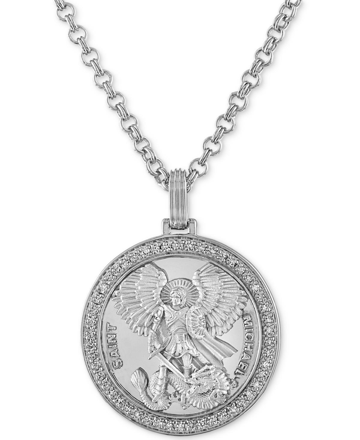 Esquire Mens Jewelry Diamond St. Michael Medallion 22 Pendant Necklace (1/4 ct. t.w.) in 14k Gold-Plated Sterling Silver, Created for Macys Product Image