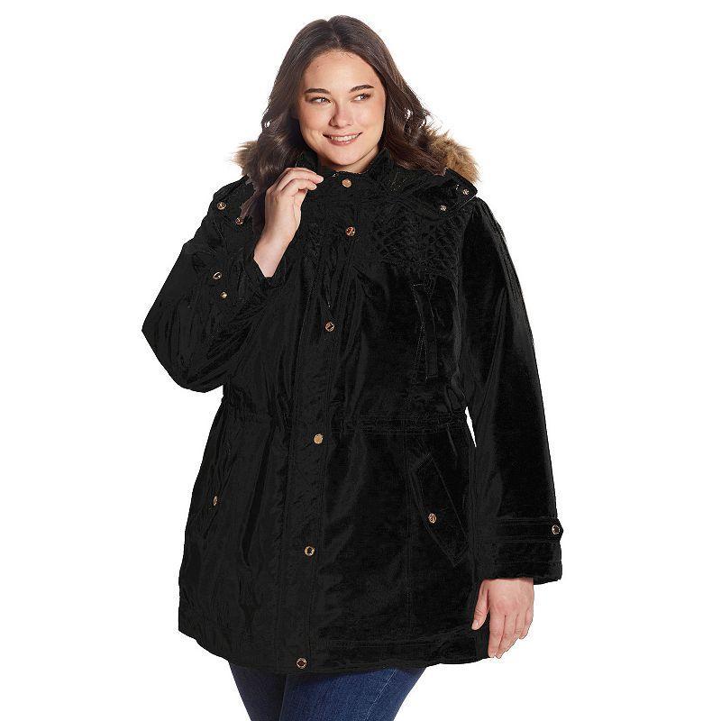 Plus Size Gallery Hooded Faux-Fur Trim Heavyweight Jacket, Womens Product Image