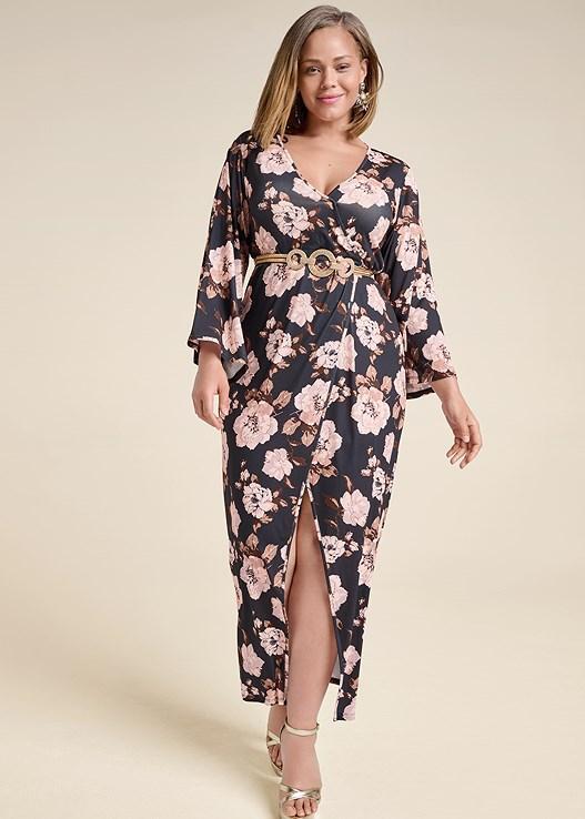 Fall Floral Print Kimono Dress Product Image