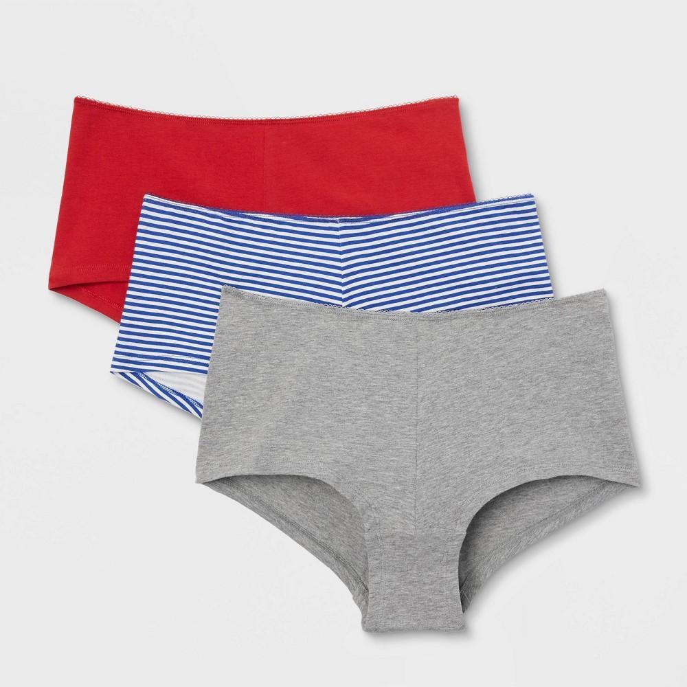 Womens 3pk Boy Shorts - Colsie Blue/Red/Heathered XS Product Image