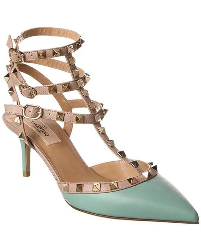 VALENTINO GARAVANI Rockstud Caged 65 Leather Ankle Strap Pump In Blue Product Image