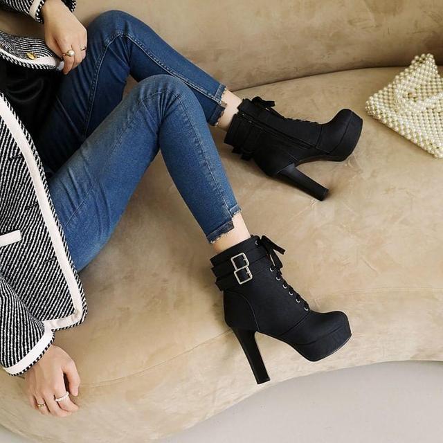 Block Heel Buckled Ankle Boots Product Image