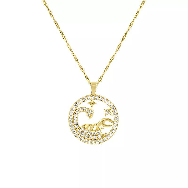 PRIMROSE 18k Gold Plated Cubic Zirconia Zodiac Coin Pendant Necklace, Womens Scorpio Product Image