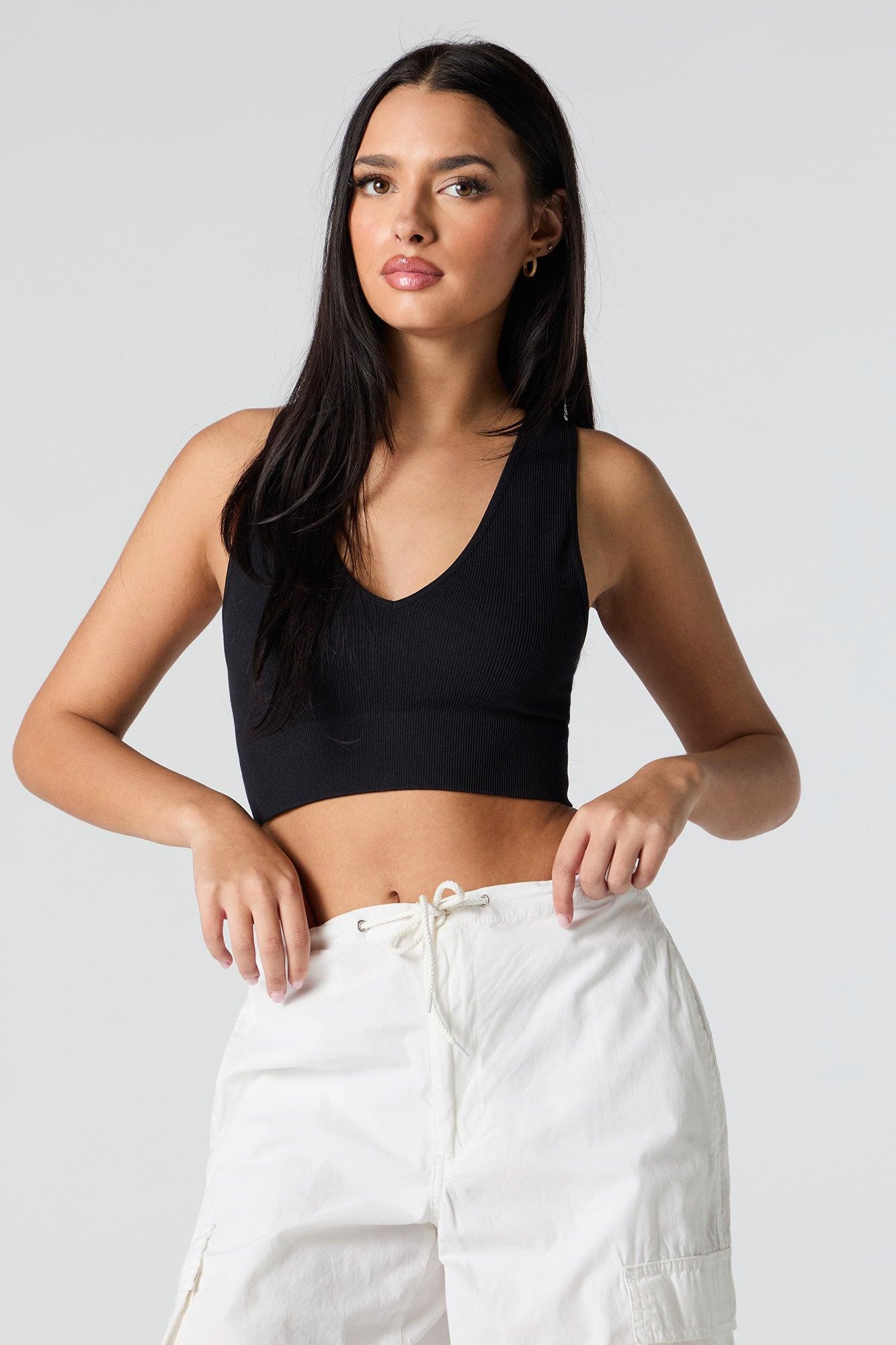 Seamless Ribbed V-Neck Cropped Tank Female Product Image