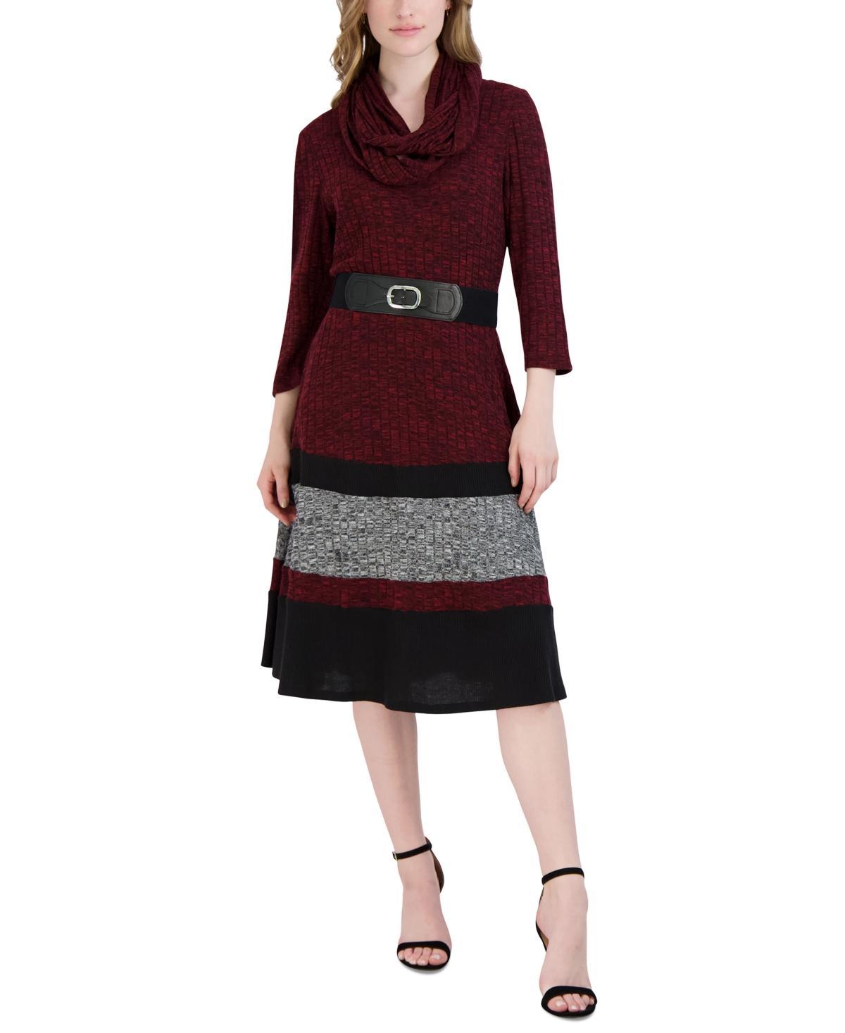 Robbie Bee Womens Rib-Knit Belted Sweater Dress Product Image