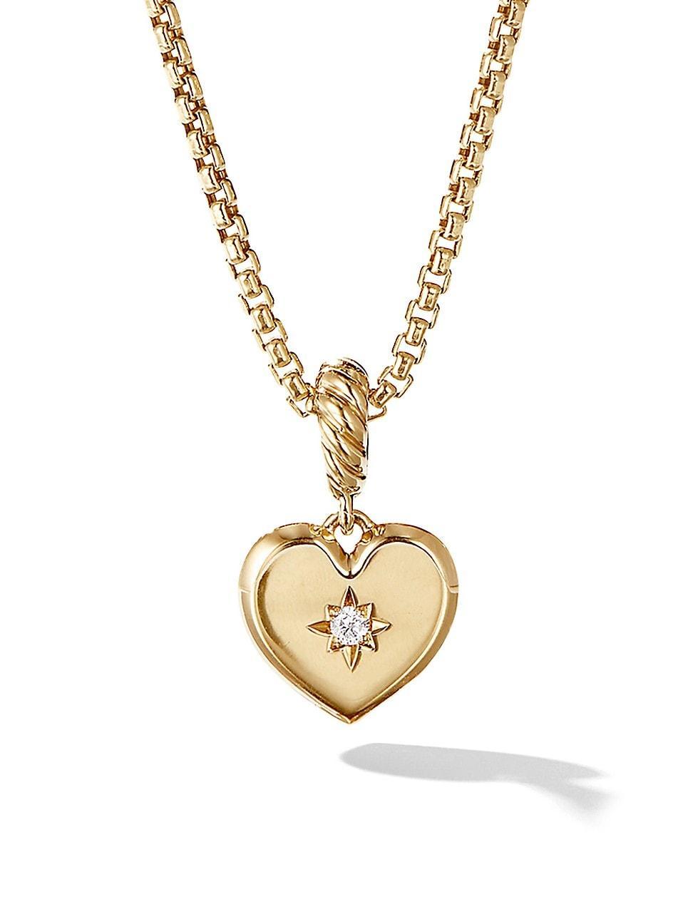 Womens Compass Heart Amulet in 18K Yellow Gold with Center Diamond, 18.8MM Product Image