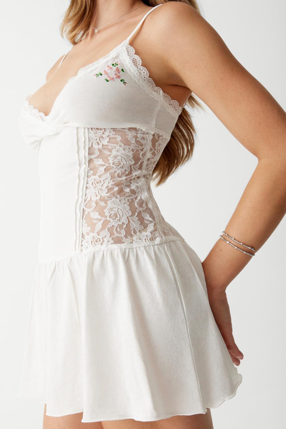 Donna Embroidered Mini Dress - White Product Image