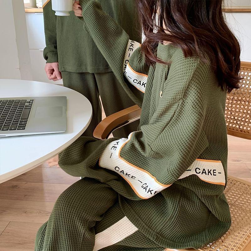 Couple Matching Pajama Set: Long-Sleeve Lettering Top + Pants Product Image