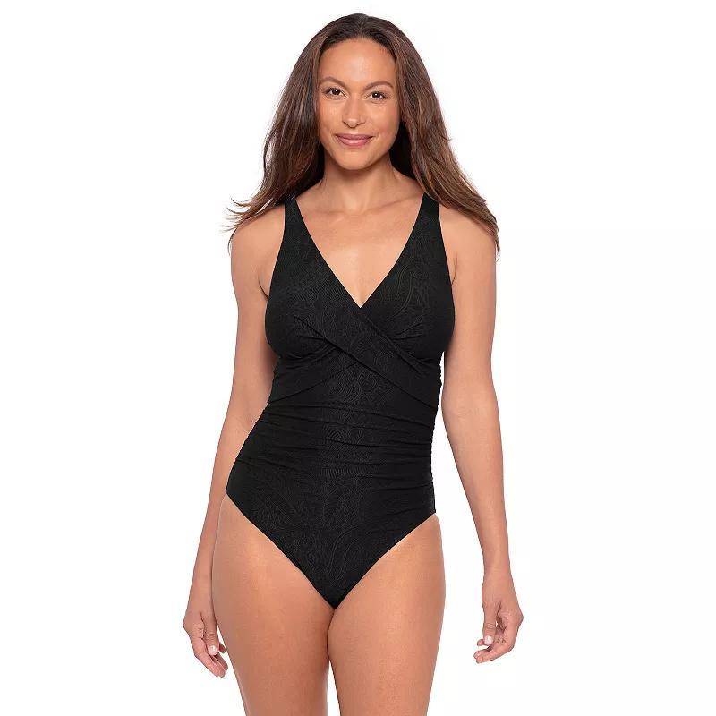 Womens Bal Harbour Paisley Textured Cross Front One-Piece Swimsuit Product Image