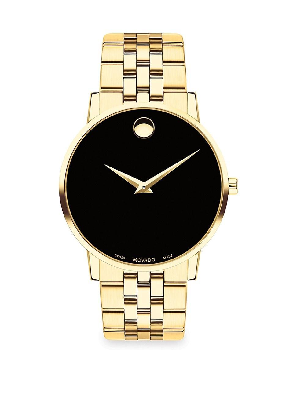 Men's Movado MuseumÂ® Classic 1/20 CT. T.w. Diamond Gold-Tone PVD Watch with Black Dial (Model: 0607625) Product Image