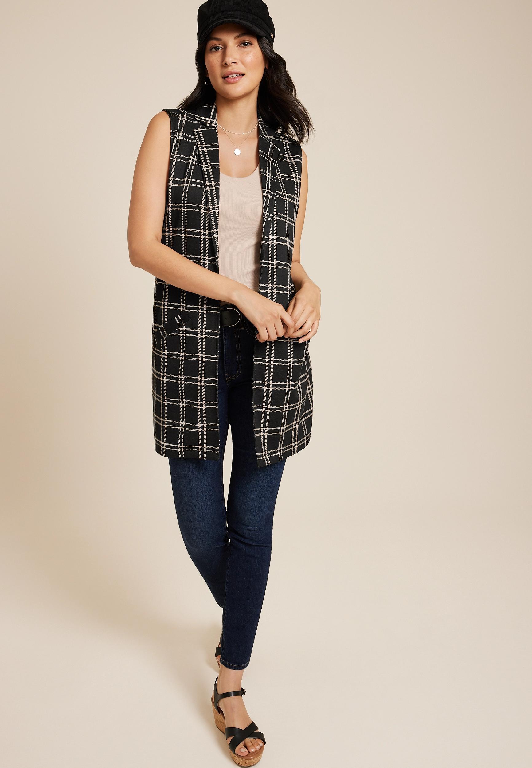 Maurices Womens Blazer Windowpane Longline Vest Size X Large Product Image