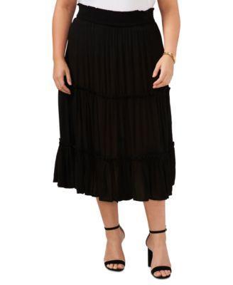 Plus Size Pull-On Tiered Midi Skirt Product Image