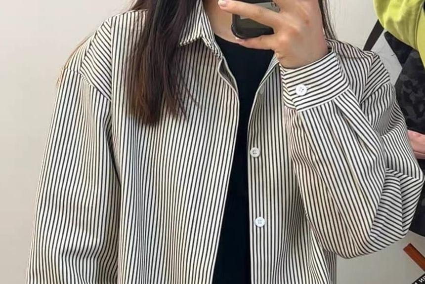 Long Sleeve Striped Loose-Fit Shirt Product Image