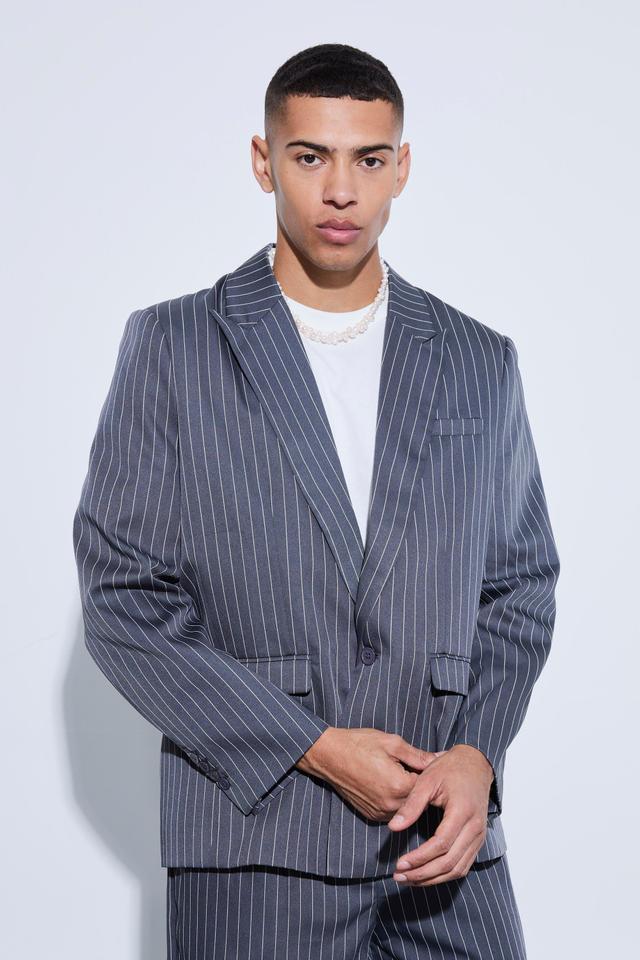 Pinstripe Oversized Fit Suit Jacket | boohooMAN USA Product Image