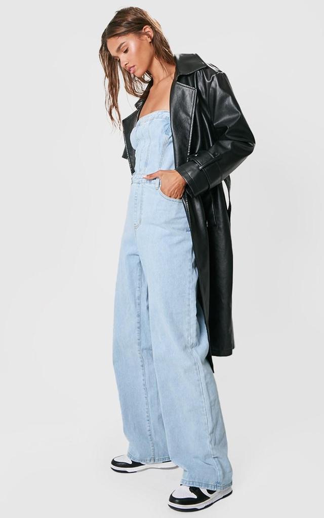 Light Blue Wash Bandeau Denim Jumpsuit Product Image