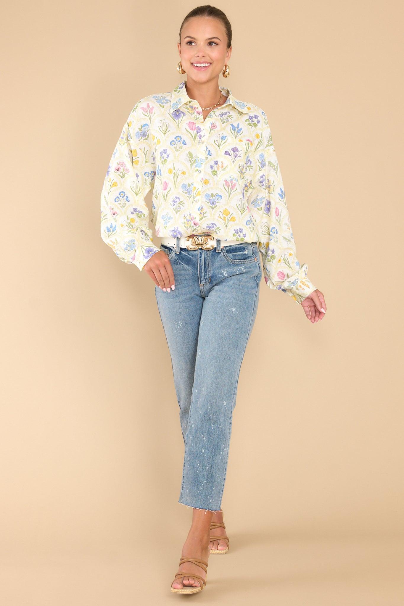 Aura Blossoming Emotion Ivory Floral Print Top Product Image