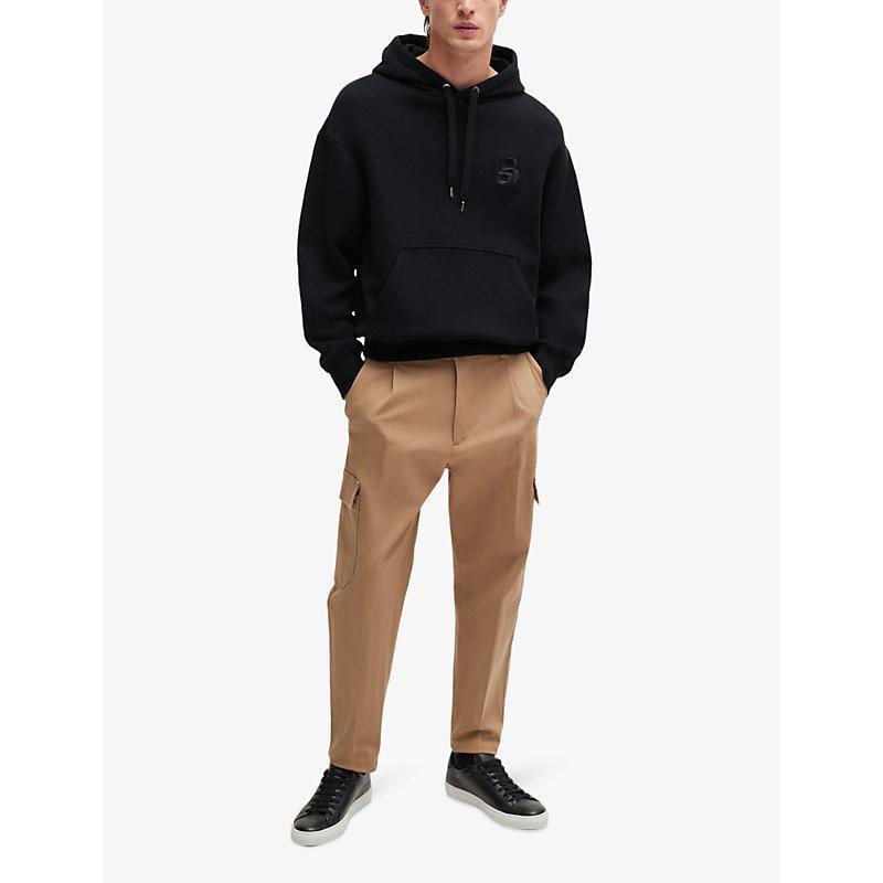 HUGO BOSS Oversized-fit Hoodie In Cotton With Double B Monogram In Black Product Image