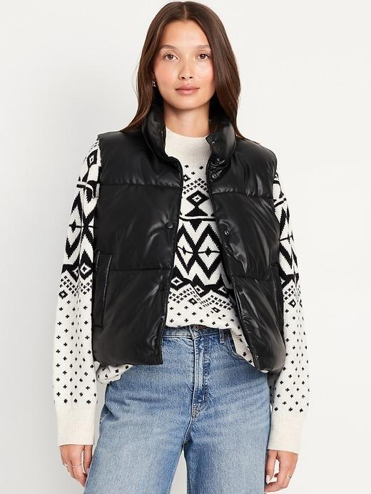 Faux-Leather Puffer Vest Product Image