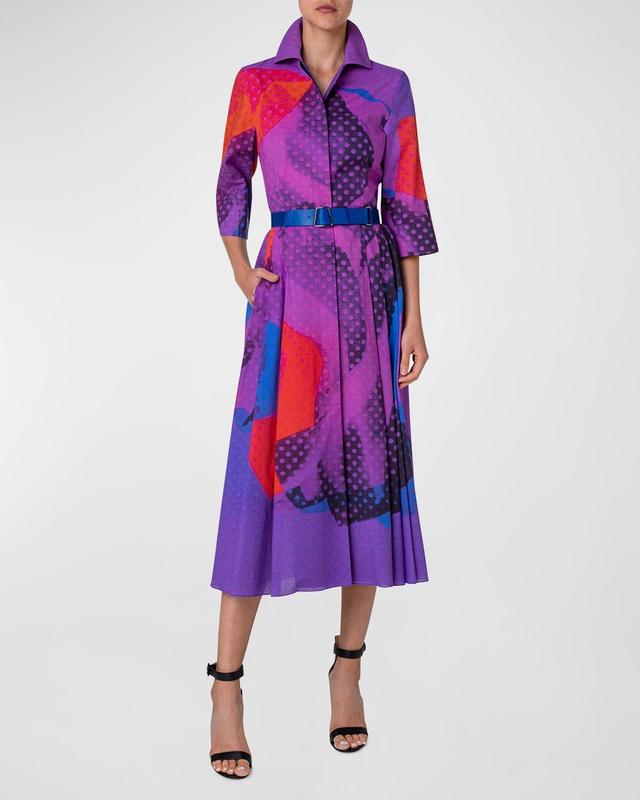 Womens Printed Wool & Silk-Blend Belted Shirtdress Product Image