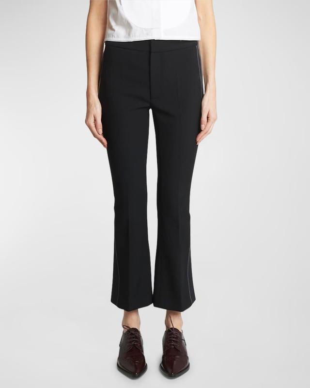 Mid-Rise Rib-Detail Flared Crop Trousers Product Image