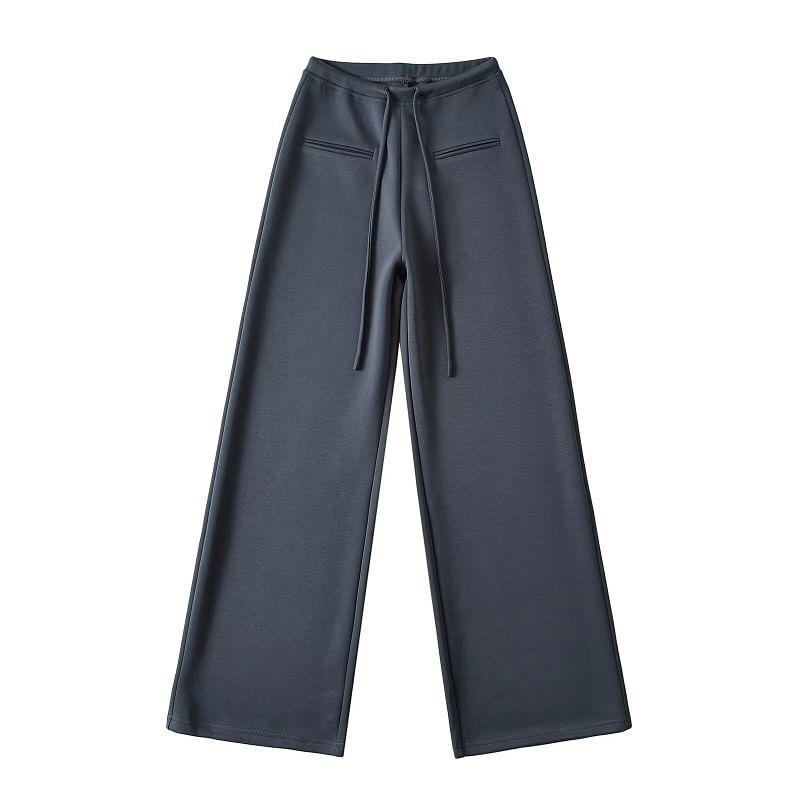 Drawstring Waist Wide Leg Sweatpants Product Image