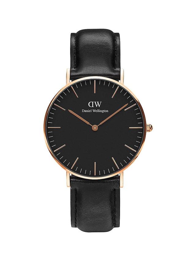 Daniel Wellington Unisex Classic Sheffield Black Leather Watch 36mm Product Image