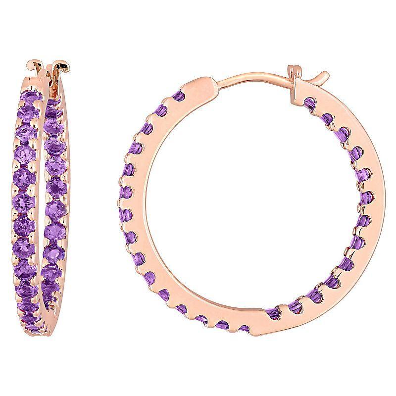 Stella Grace 10k Rose Gold Amethyst Hoop Earrings, Womens Product Image