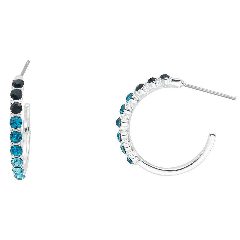 City Luxe Silver Plated Blue Crystal C-Hoop Earrings, Womens, Silver Tone Blue Product Image