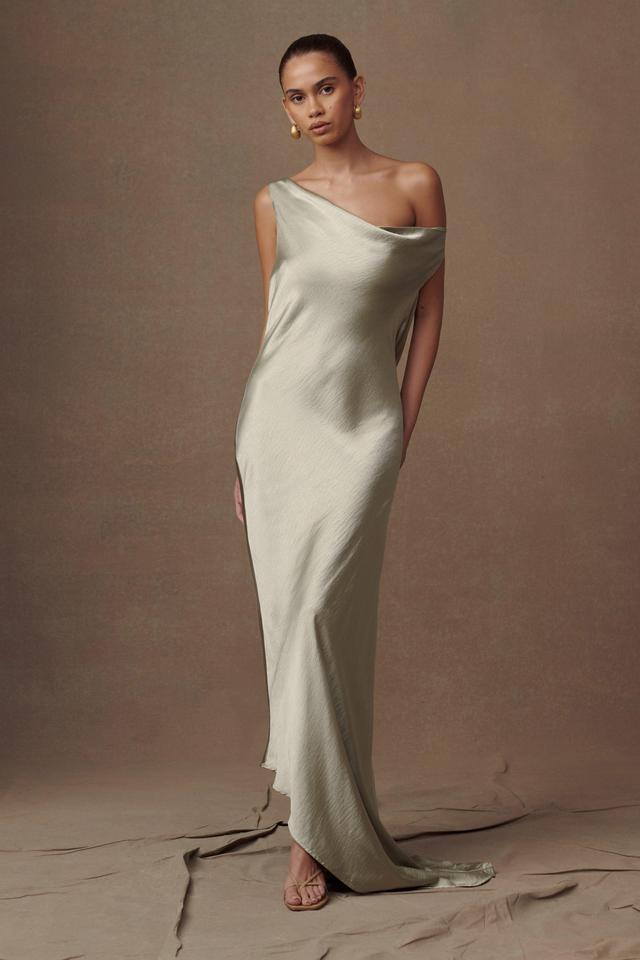 Yvette Slip Maxi Dress With Asymmetrical Hem - Sage Product Image