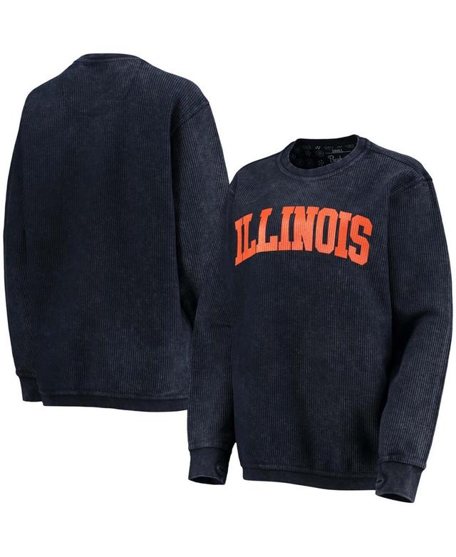 Womens Pressbox Navy Illinois Fighting Illini Comfy Cord Vintage Wash Basic Arch Pullover Sweatshirt ILL Blue Product Image