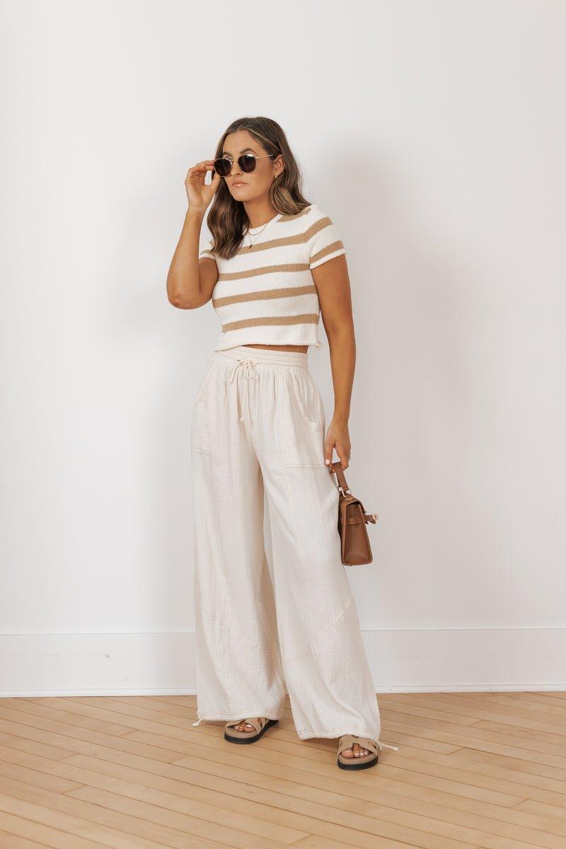 MUSE Cream Drawstring Parachute Pants - FINAL SALE Product Image