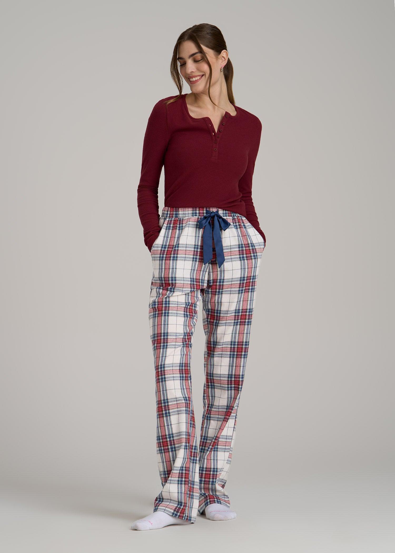 Open-Bottom Flannel Women's Tall Pajama Pants in Mixed Tartan Product Image