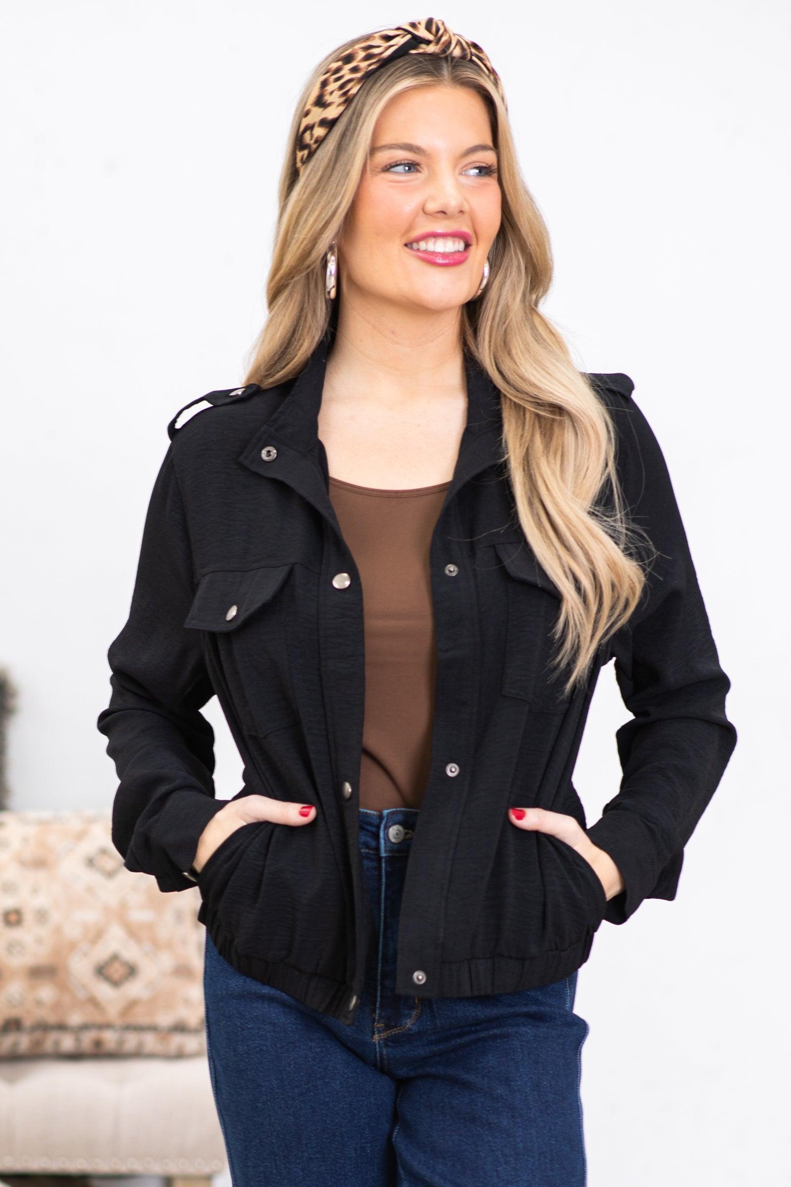 Black Snap Button Jacket With Chest Pockets Product Image