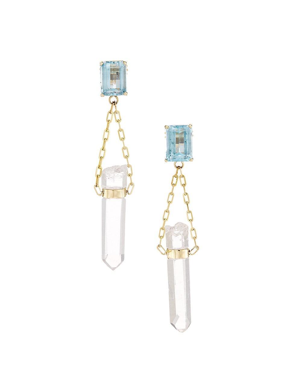 Womens 14K Gold, Blue Topaz & Crystal Drop Earrings Product Image