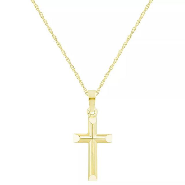 14k Gold Textured Cross Pendant Necklace, Womens Product Image