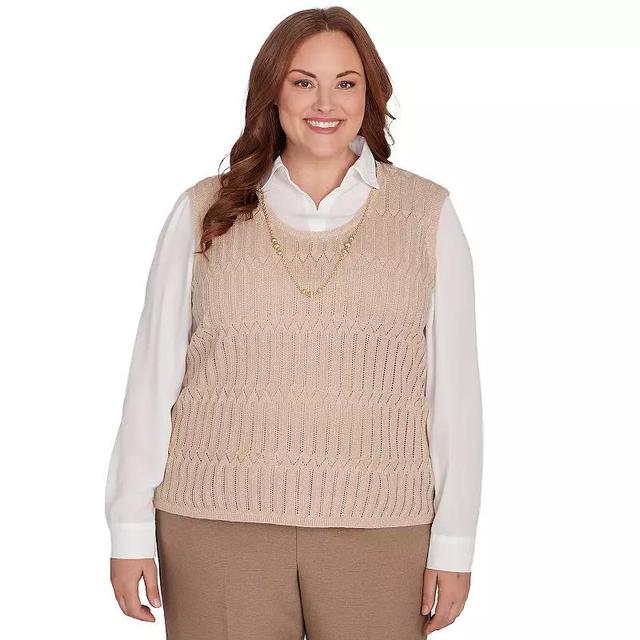 Plus Size Alfred Dunner Textured Vest with Detachable Necklace, Womens Product Image