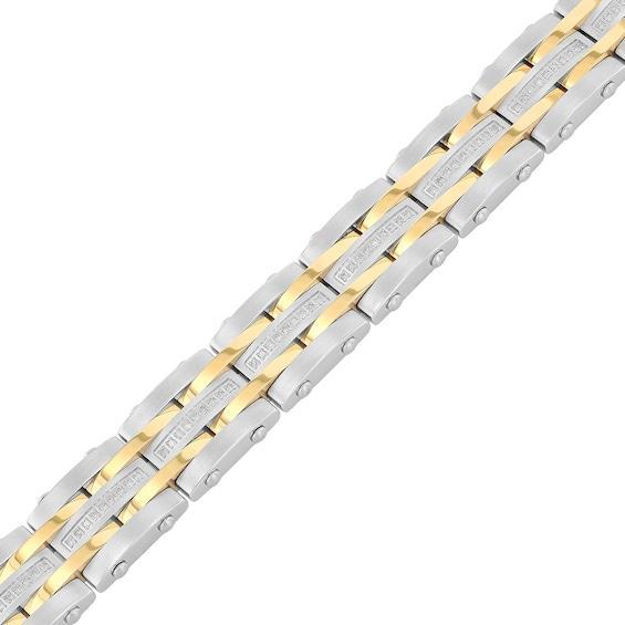 Men's 1/2 CT. T.w. Diamond Alternating Multi-Row Link Bracelet in Stainless Steel and Yellow IP - 8.5" Product Image