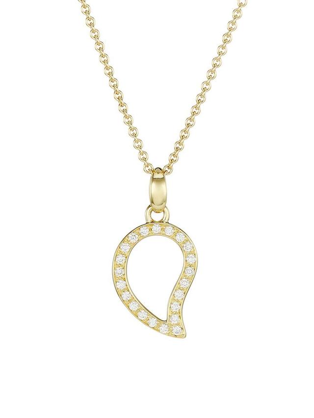 Womens 18K Yellow Gold & Diamond Water Droplet Pendant Necklace Product Image