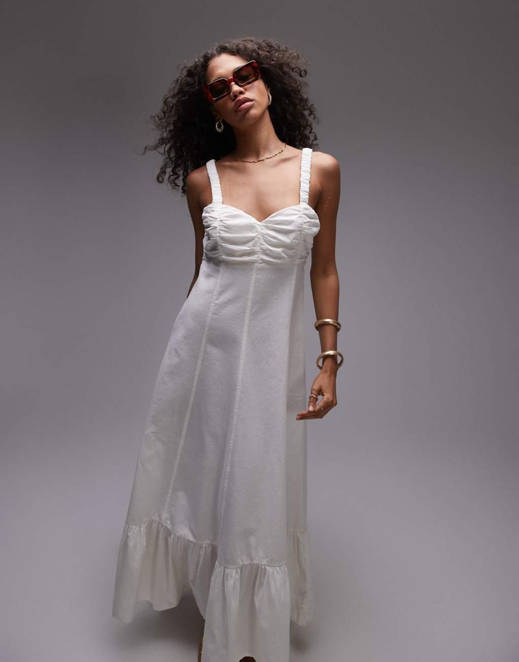 Topshop strappy linen look square neck midi sundress Product Image